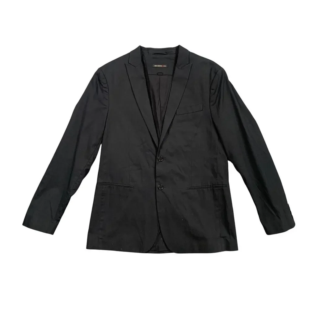 John Varvatos Blazer Mens 41-42 Slim Fit Black Cotton Peak Lapel 2 Button Jacket